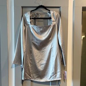 Wild Fable Silver Long Sleeve Satin Dress